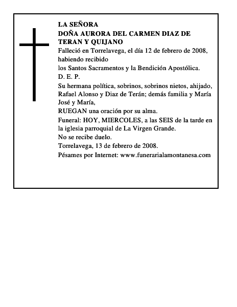 DOÑA AURORA DEL CARMEN DIAZ DE TERAN Y QUIJANO