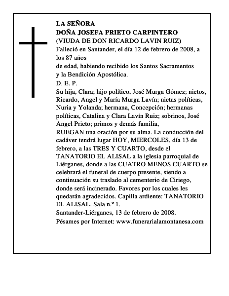 DOÑA JOSEFA PRIETO CARPINTERO