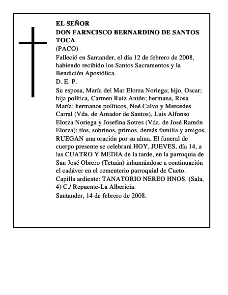 DON FARNCISCO BERNARDINO DE SANTOS TOCA