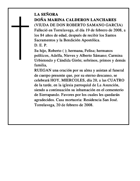 DOÑA MARINA CALDERON LANCHARES