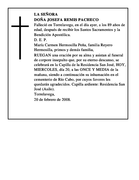 DOÑA JOSEFA REMIS PACHECO