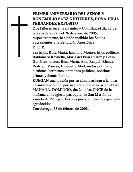 DON EMILIO SAEZ GUTIERREZ, DOÑA JULIA FERNANDEZ EXPOSITO
