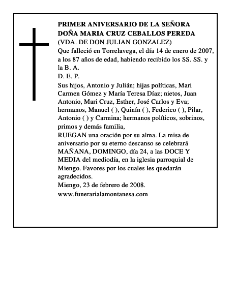 DOÑA MARIA CRUZ CEBALLOS PEREDA