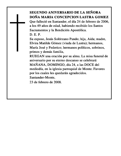 DOÑA MARIA CONCEPCION LASTRA GOMEZ