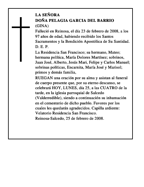 DOÑA PELAGIA GARCIA DEL BARRIO