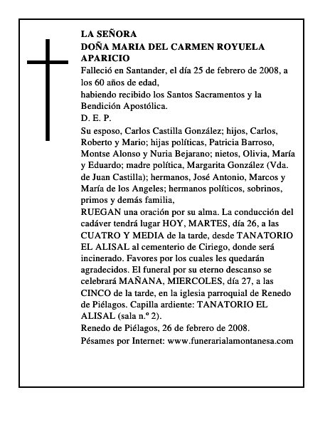 DOÑA MARIA DEL CARMEN ROYUELA APARICIO