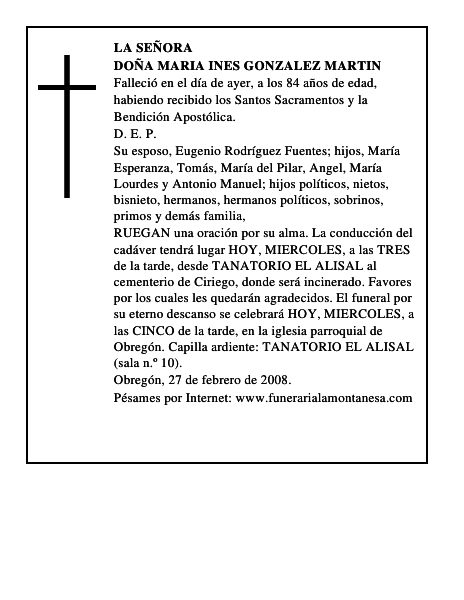 DOÑA MARIA INES GONZALEZ MARTIN