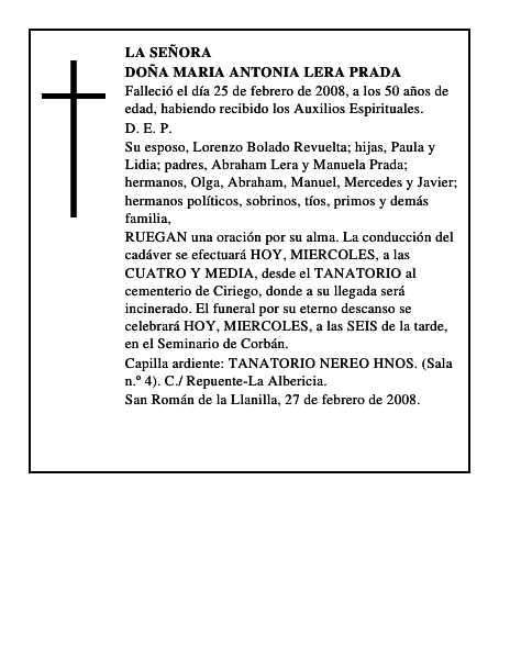 DOÑA MARIA ANTONIA LERA PRADA