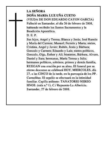 DOÑA MARIA LUZ UÑA CUETO