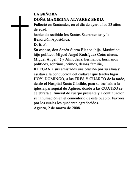 DOÑA MAXIMINA ALVAREZ BEDIA