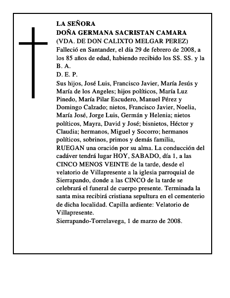 DOÑA GERMANA SACRISTAN CAMARA