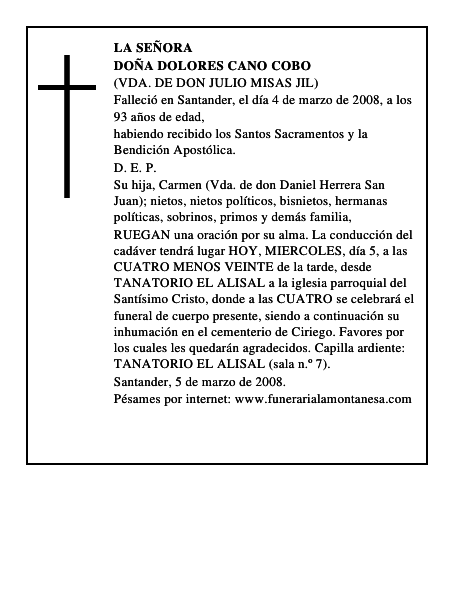 DOÑA DOLORES CANO COBO
