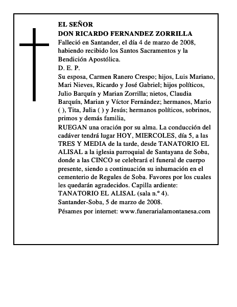 DON RICARDO FERNANDEZ ZORRILLA