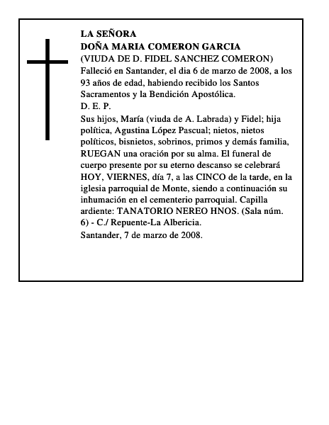 DOÑA MARIA COMERON GARCIA