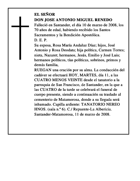 DON JOSE ANTONIO MIGUEL RENEDO