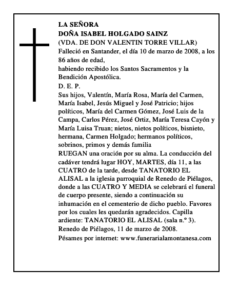 DOÑA ISABEL HOLGADO SAINZ