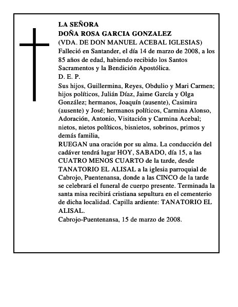 DOÑA ROSA GARCIA GONZALEZ