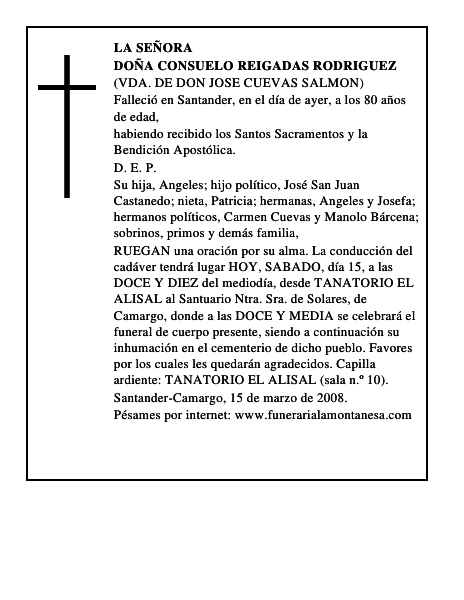 DOÑA CONSUELO REIGADAS RODRIGUEZ