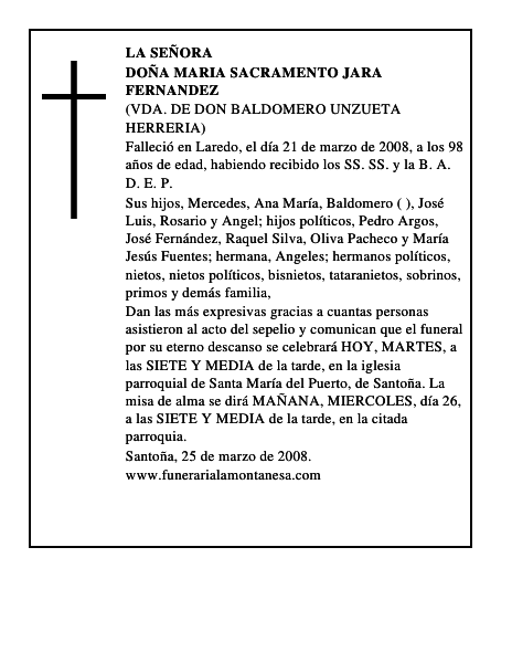 DOÑA MARIA SACRAMENTO JARA FERNANDEZ