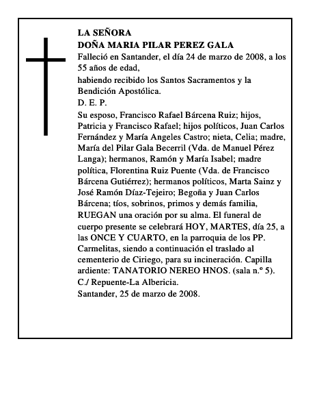 DOÑA MARIA PILAR PEREZ GALA