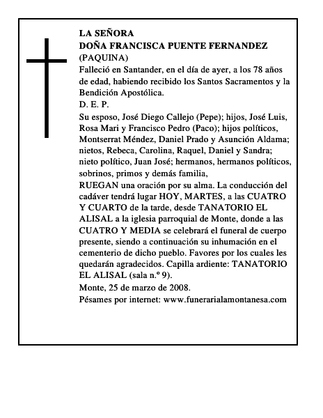 DOÑA FRANCISCA PUENTE FERNANDEZ