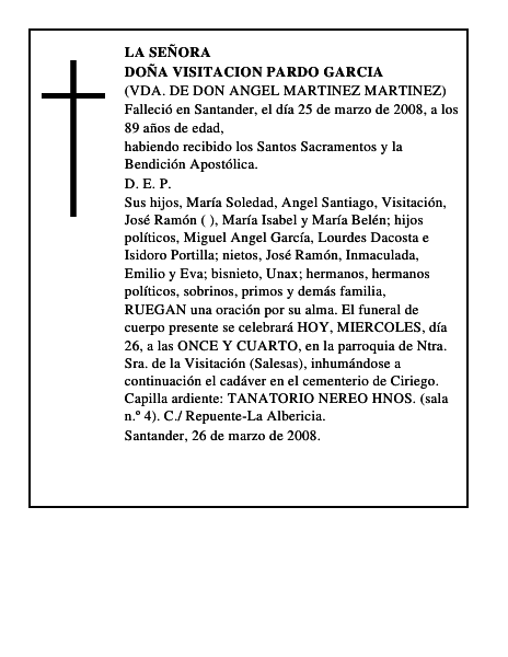 DOÑA VISITACION PARDO GARCIA