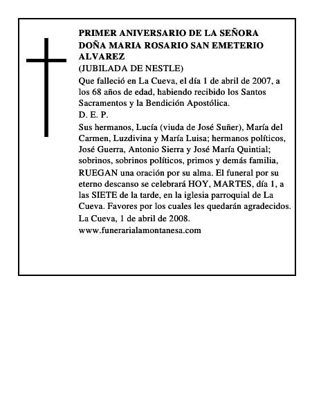 DOÑA MARIA ROSARIO SAN EMETERIO ALVAREZ