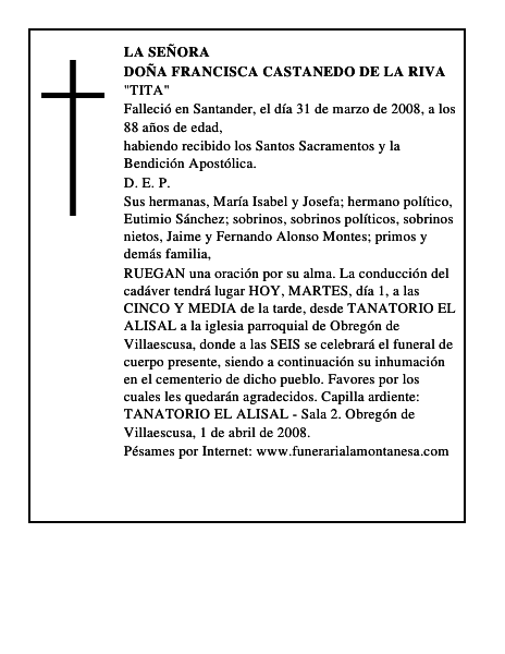 DOÑA FRANCISCA CASTANEDO DE LA RIVA
