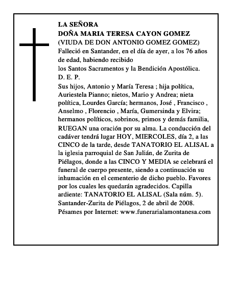DOÑA MARIA TERESA CAYON GOMEZ