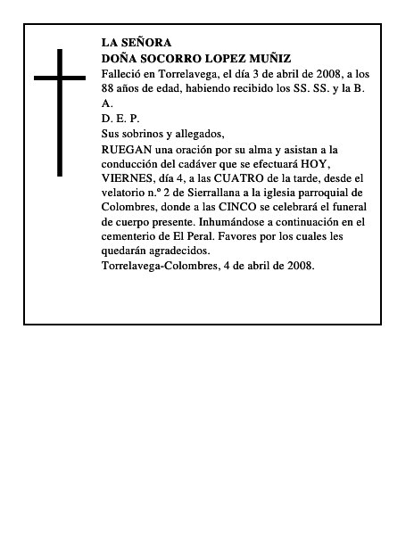 DOÑA SOCORRO LOPEZ MUÑIZ