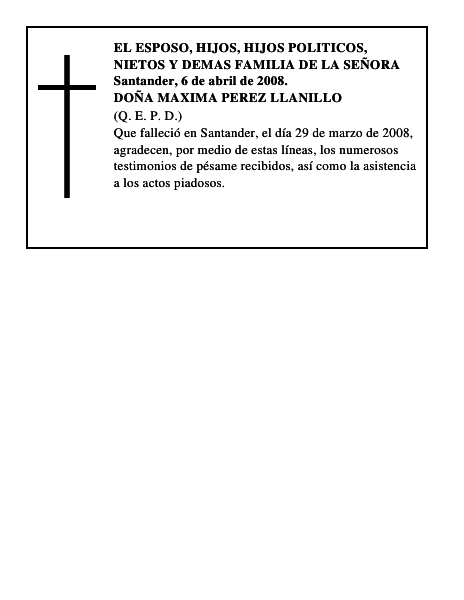 DOÑA MAXIMA PEREZ LLANILLO