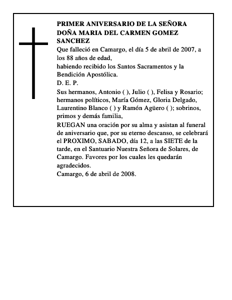 DOÑA MARIA DEL CARMEN GOMEZ SANCHEZ
