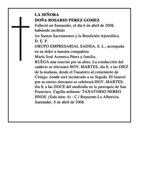 DOÑA ROSARIO PEREZ GOMEZ