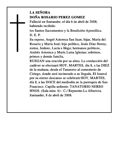 DOÑA ROSARIO PEREZ GOMEZ