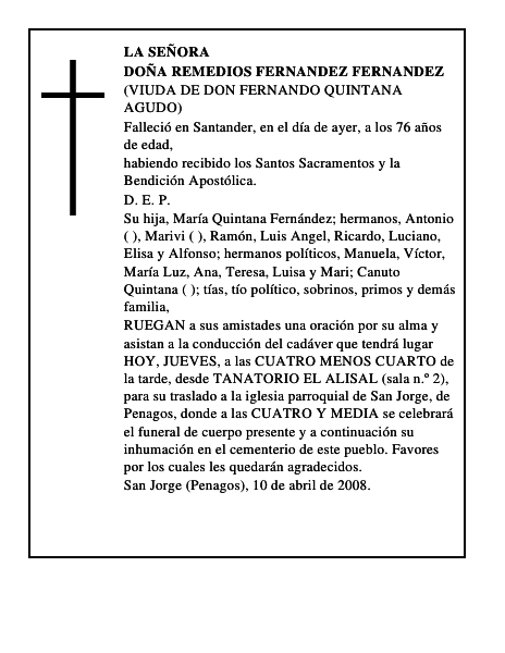 DOÑA REMEDIOS FERNANDEZ FERNANDEZ