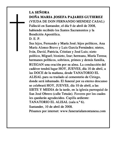 DOÑA MARIA JOSEFA PAJARES GUTIEREZ