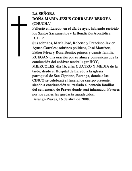 DOÑA MARIA JESUS CORRALES BEDOYA
