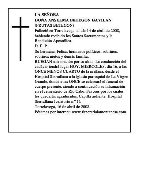 DOÑA ANSELMA BETEGON GAVILAN
