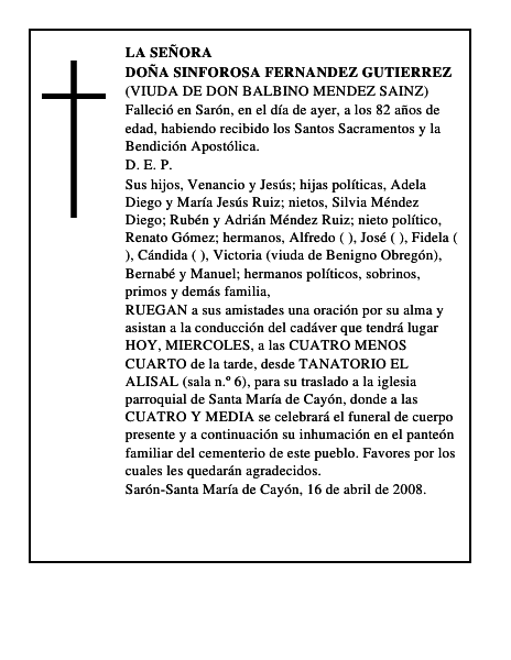 DOÑA SINFOROSA FERNANDEZ GUTIERREZ