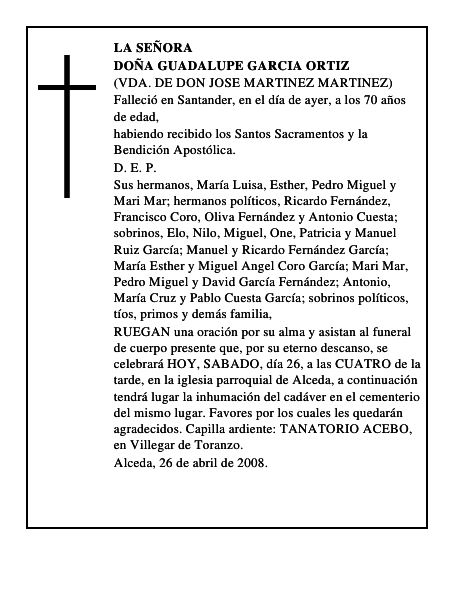 DOÑA GUADALUPE GARCIA ORTIZ