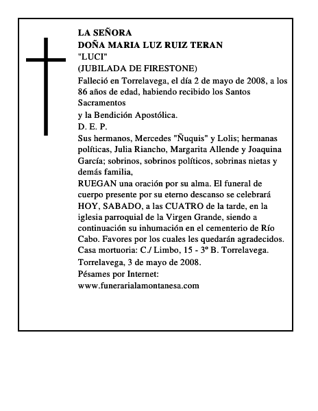 DOÑA MARIA LUZ RUIZ TERAN