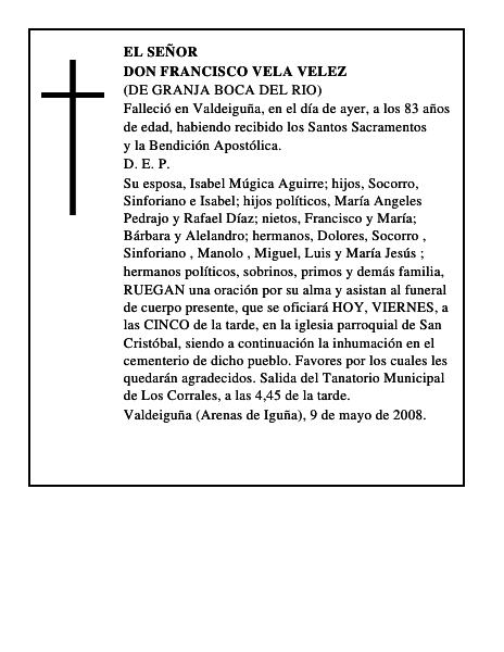 DON FRANCISCO VELA VELEZ