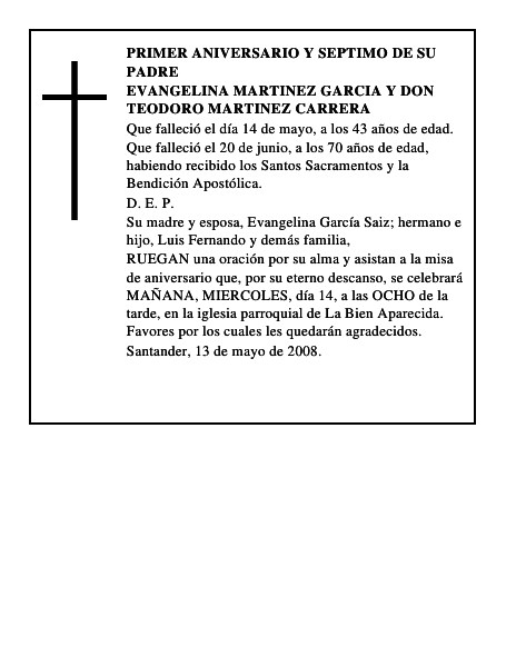 EVANGELINA MARTINEZ GARCIA Y DON TEODORO MARTINEZ CARRERA