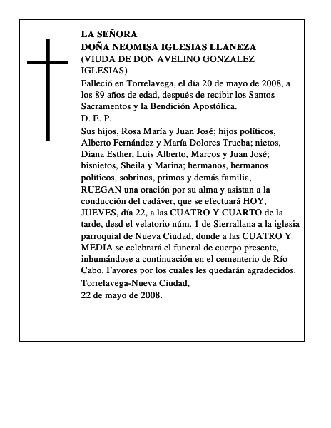 DOÑA NEOMISA IGLESIAS LLANEZA