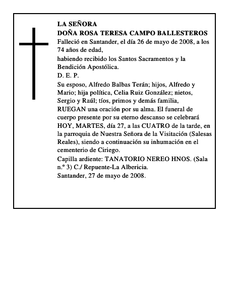 DOÑA ROSA TERESA CAMPO BALLESTEROS