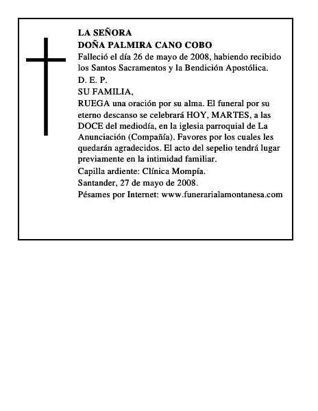 DOÑA PALMIRA CANO COBO