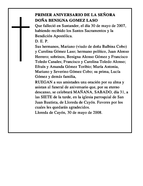 DOÑA BENIGNA GOMEZ LASO