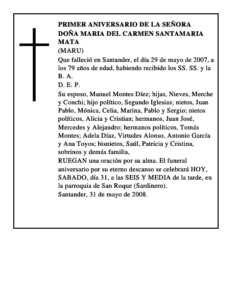 DOÑA MARIA DEL CARMEN SANTAMARIA MATA