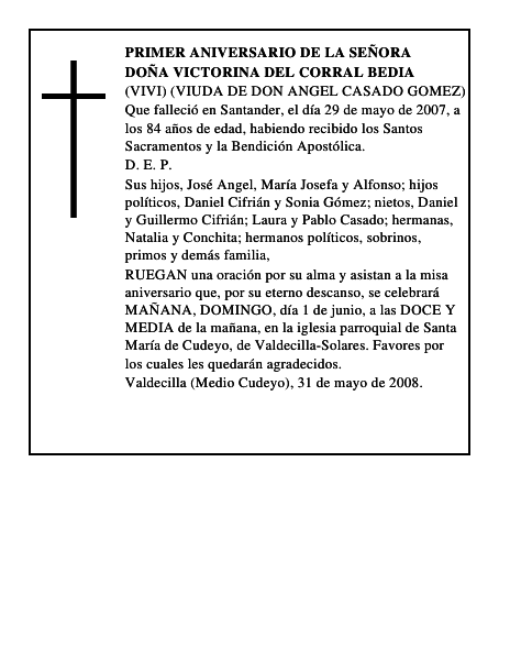 DOÑA VICTORINA DEL CORRAL BEDIA