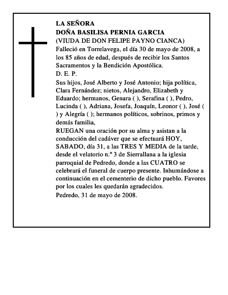 DOÑA BASILISA PERNIA GARCIA